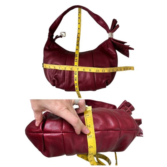 Brighton Burgundy Red Pebbled Leather Bow Shoulder Bag Silver Heart Charm Purse - Picture 12 of 12